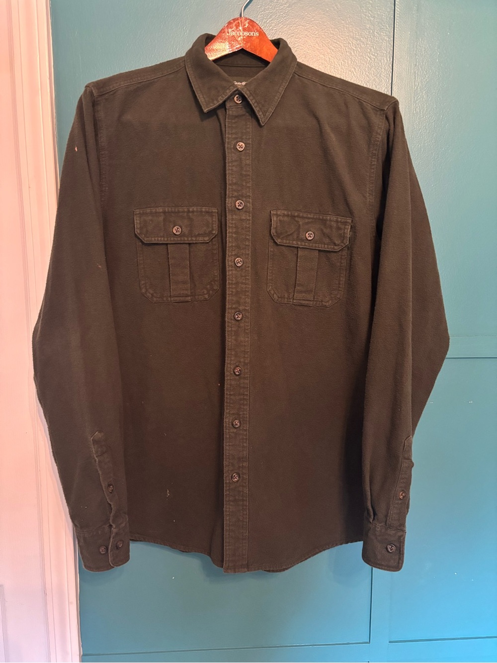 Eddie Bauer Deep Green 100% Cotton Flannel Button Down Shirt Size Tall Large